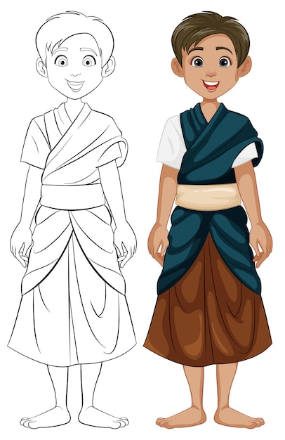 Free vector southeast asian men in traditional outfits cartoon characters
