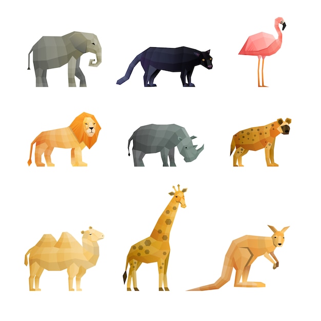 Free vector southern wild animals polygonal icons set