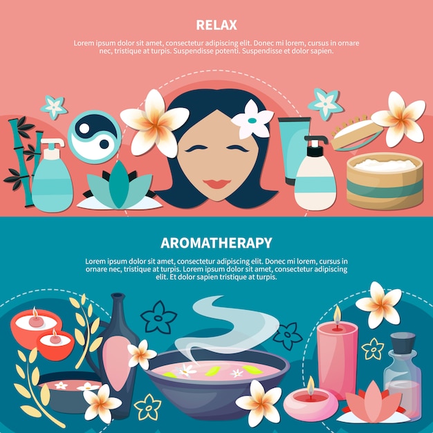 Free vector spa aromatherapy relaxation flat banners