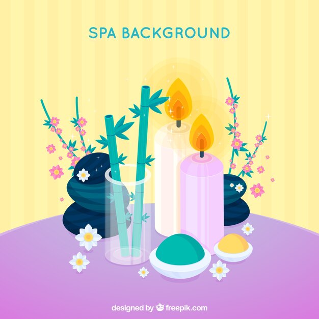 Spa background with candles and aromatic oils