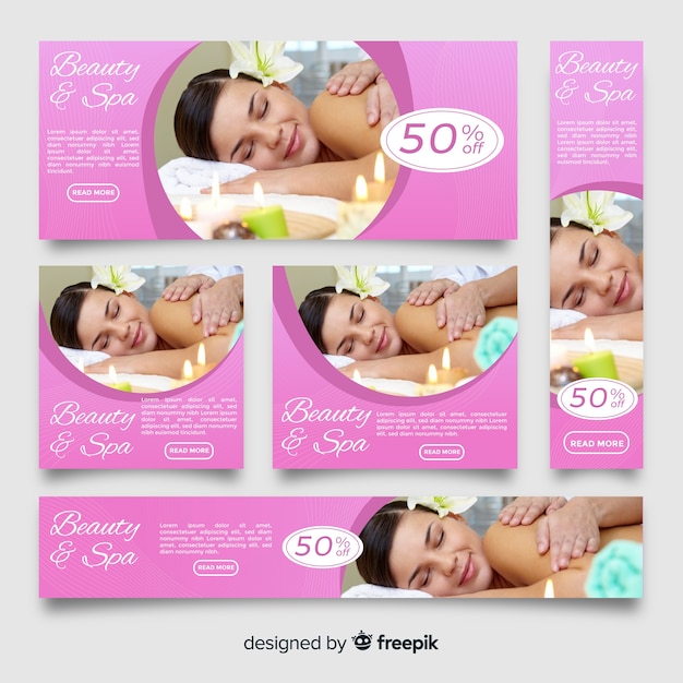 Free vector spa banner collection with photo