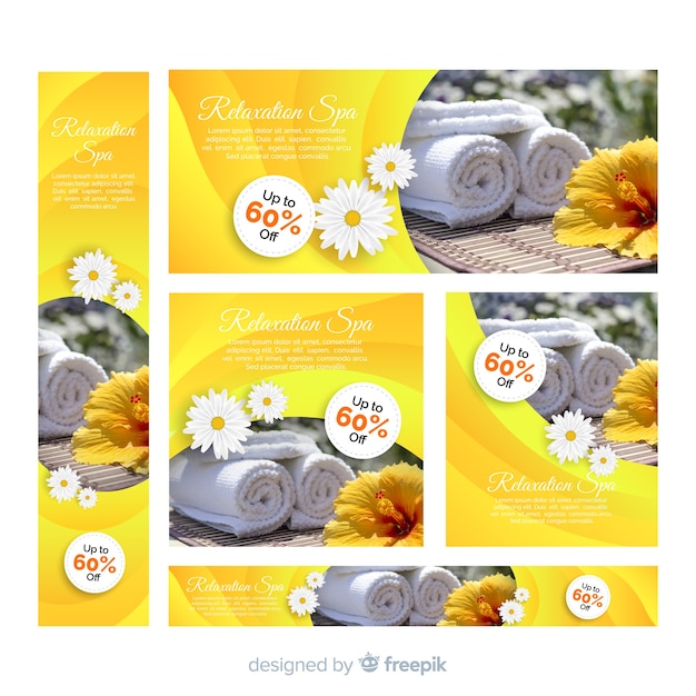 Free vector spa banner collection with photo