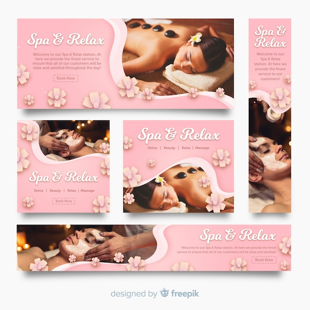 Free vector spa banner collection with photo