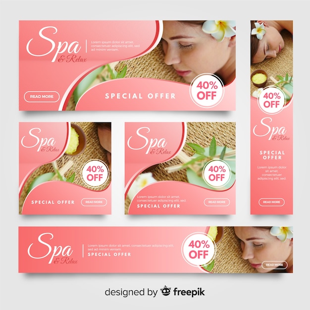 Free vector spa banners collection with photo