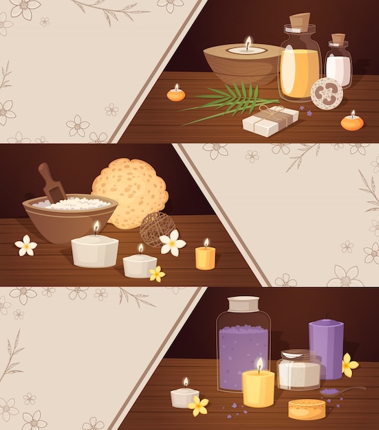 Free vector spa beauty cartoon horizontal banners with body care elements