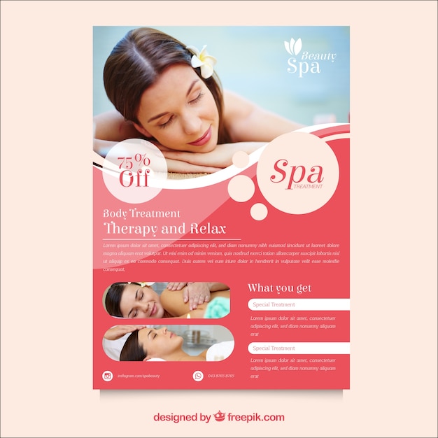 Free vector spa center flyer with different treatments to relaxing