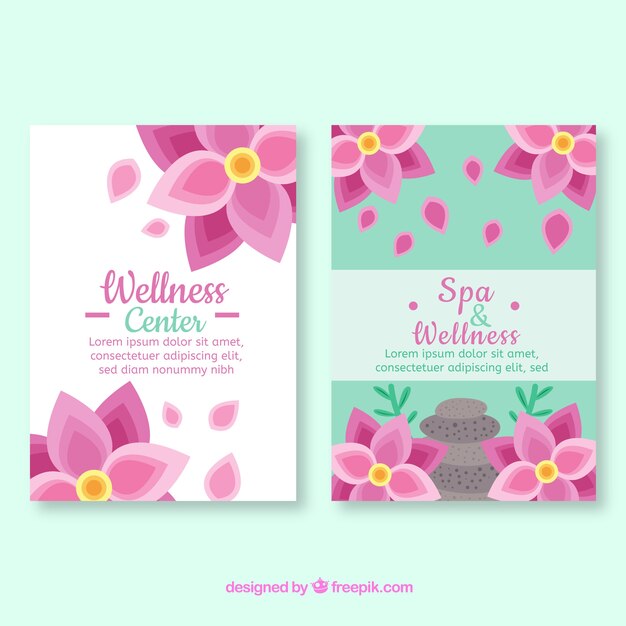 Spa center flyer with flowers in flat style