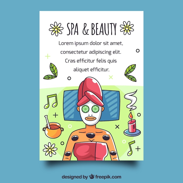 Spa center flyer with woman relaxed in flat style