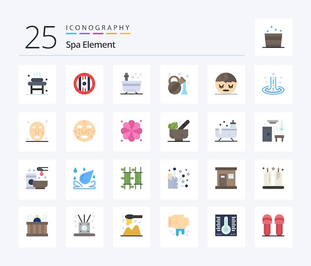 Free vector spa element 25 flat color icon pack including spa oil spa olive tub