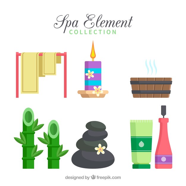 Spa element collection in flat design