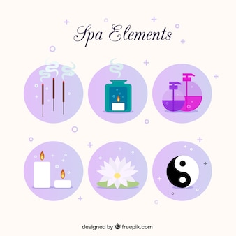Elementi della stazione termale pacco con il simbolo yin yang