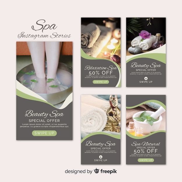 Free vector spa instagram stories template set