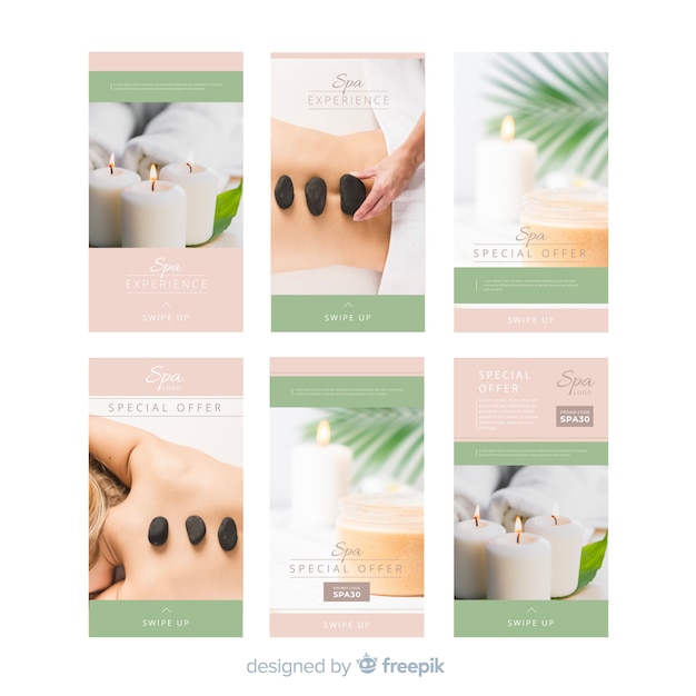 Free vector spa instagram stories template set