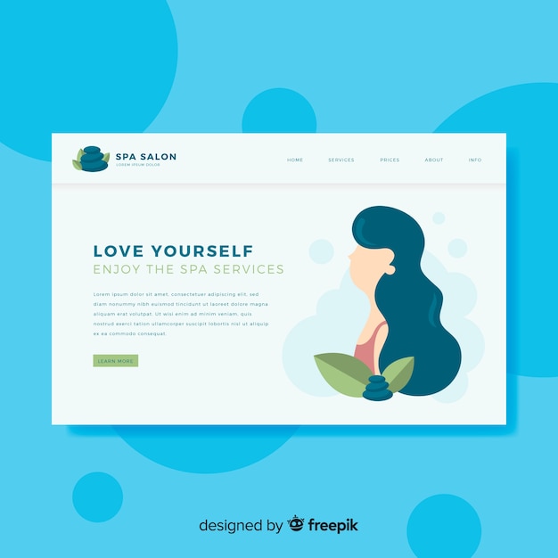 Spa landing page with a woman