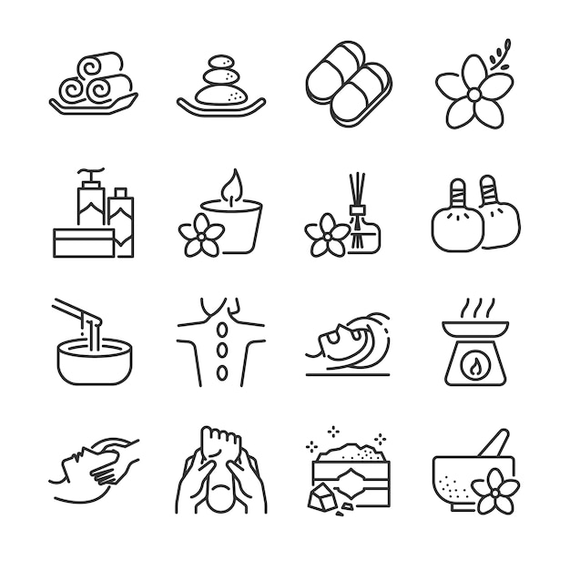 Spa line icon set.