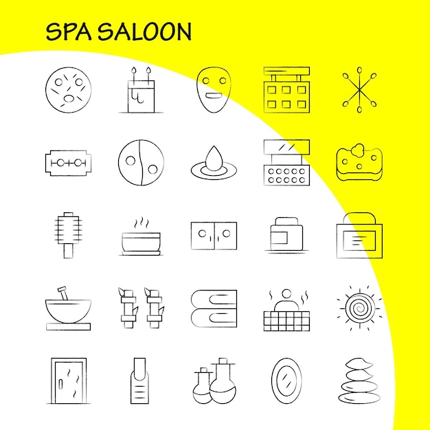 Vettore gratuito spa saloon hand drawn icon pack per designer e sviluppatori icone di viaggio alimentare mangiare zuppa crema vasetto spa vettore