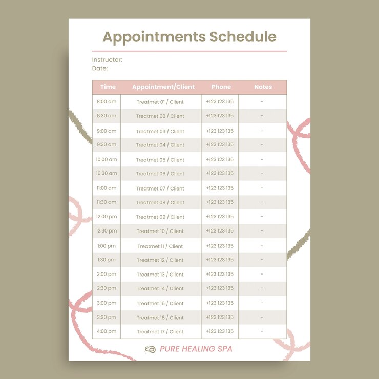 Free Vector spa schedule template design