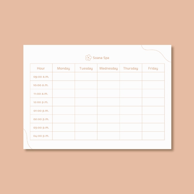 Free vector spa schedule template design