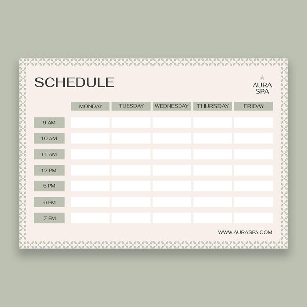 Spa schedule template design