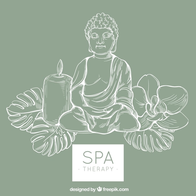 Spa therapy background with candles in hand drawn style