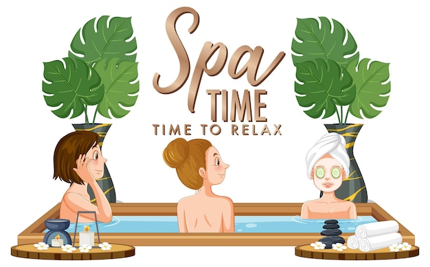 Free vector spa time text with women in hot tub