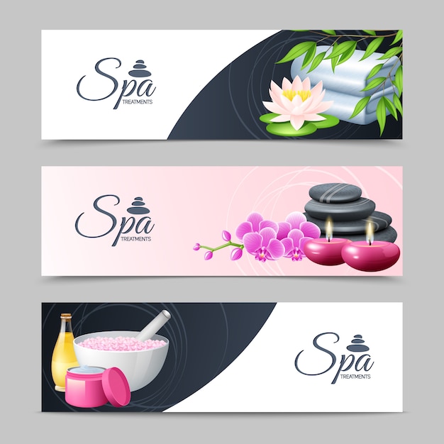 Free vector spa treatment and well being horizontal banner set