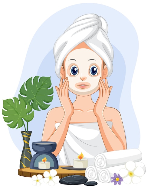 Free vector spa woman applying facial mask