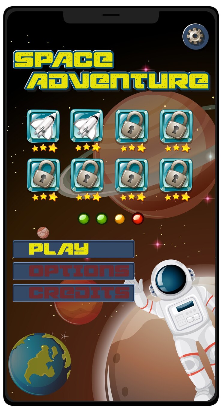 Free Vector space adventure mission game on tablet screen