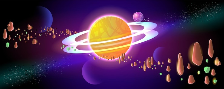 無料Vector 宇宙の背景とクレーターのある惑星表面の風景岩と土地の亀裂幻想的でエキゾチックな宇宙シーン宇宙惑星の風景シーンのイラスト