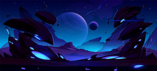 Free vector space background with alien planet at night