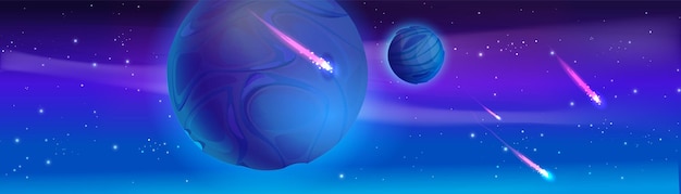 Free vector space background with alien planets meteorites