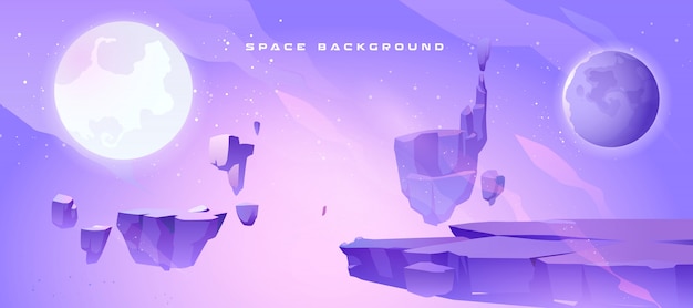 Free vector space background with landscape of alien planet