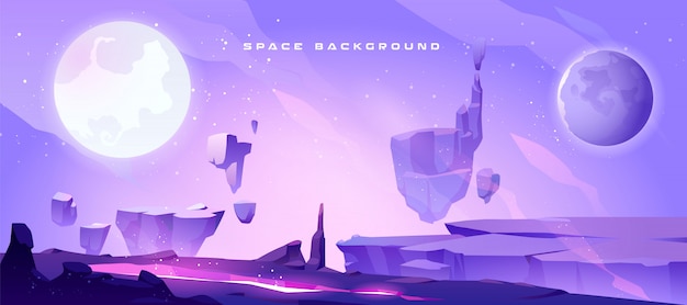 Free vector space background with landscape of alien planet