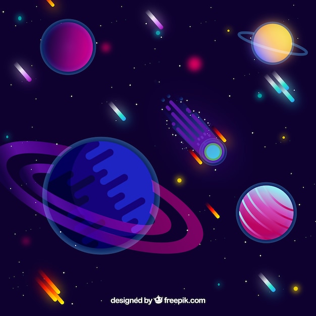 Space background with meteorites in flat design