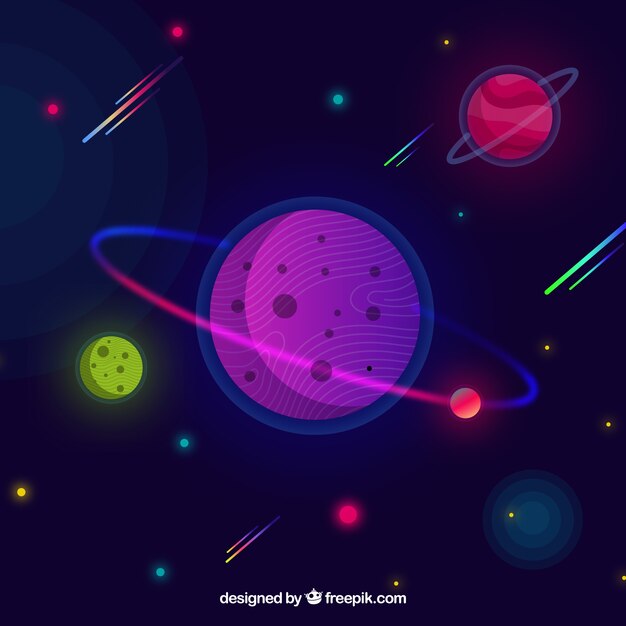 Space background with planets in flat design