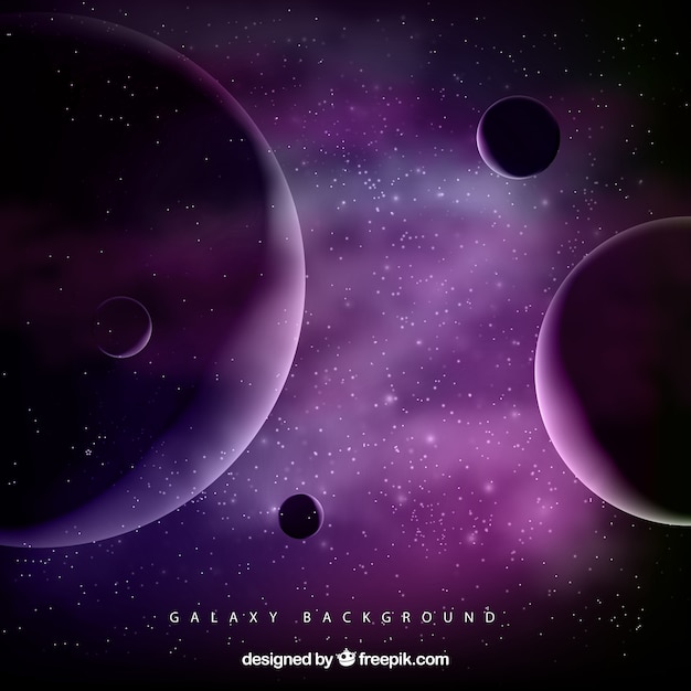 Free vector space background with purple planets