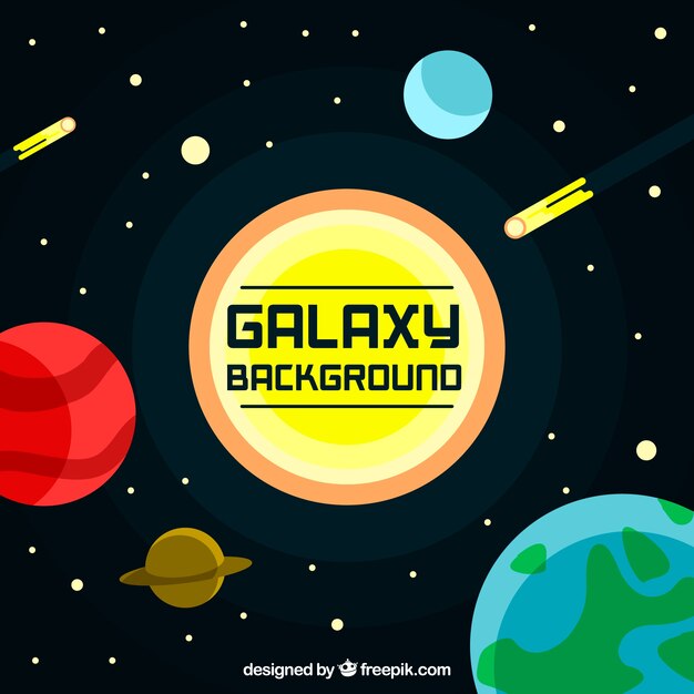 Space background with sun and planets