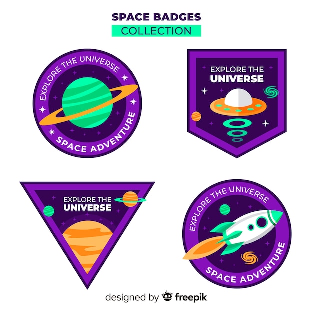 Vettore gratuito collezione di badge spaziali