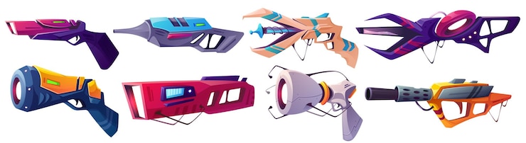 Free Vector space blasters laser guns future alien weapons