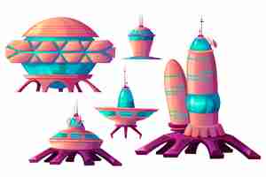 Free vector space colonization, alien spaceships cartoon