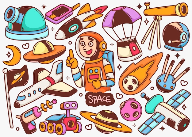 Free vector space doodle hand drawn color vector collection