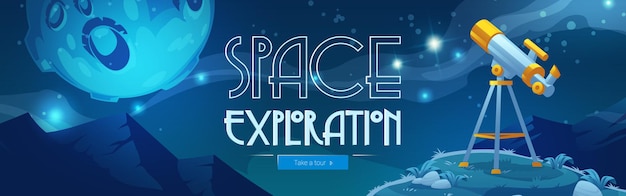 Space exploration cartoon web banner