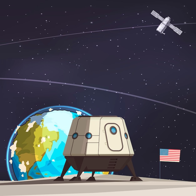 Композиция для исследования космоса с летающим луноходом и искусственным спутником Земли