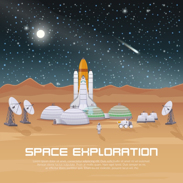 Vettore gratuito composizione piana di esplorazione spaziale