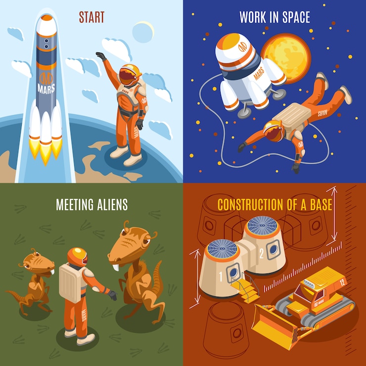 Free Vector space exploration isometric design concept
