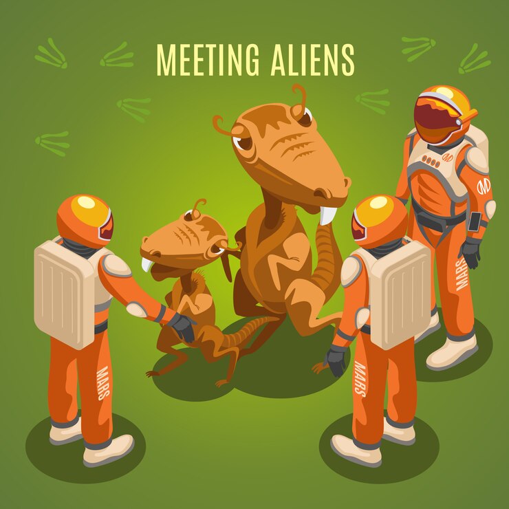 Free Vector space exploration meeting aliens composition