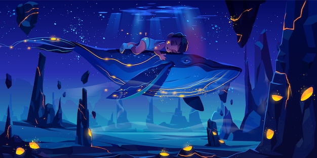 Space fairy tale with huge whale