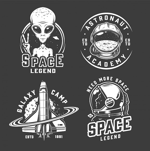 Free vector space and galaxy badges set