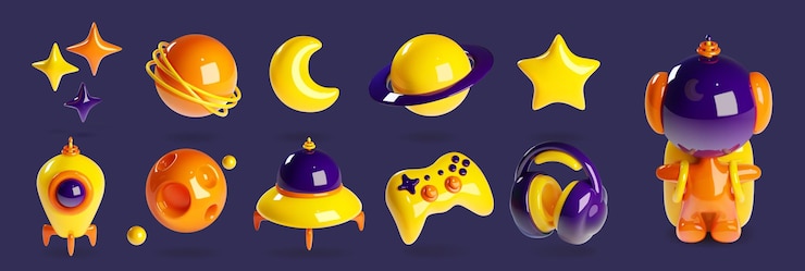 Free Vector space game 3d icon cartoon vector element set