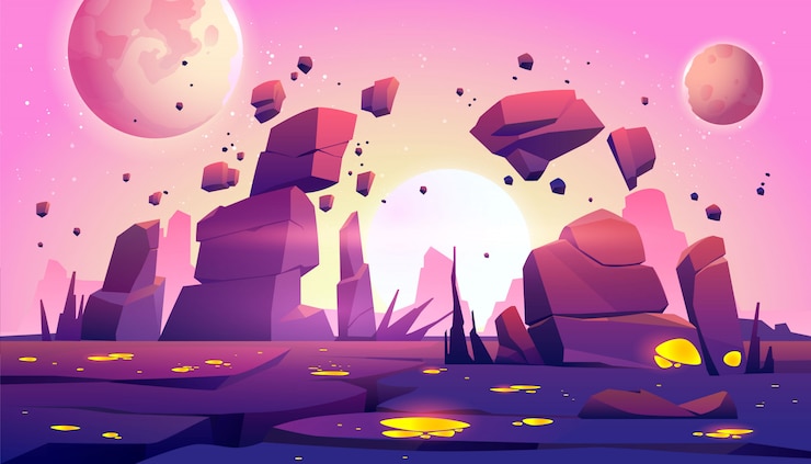 Free Vector space game background with landscape of planet